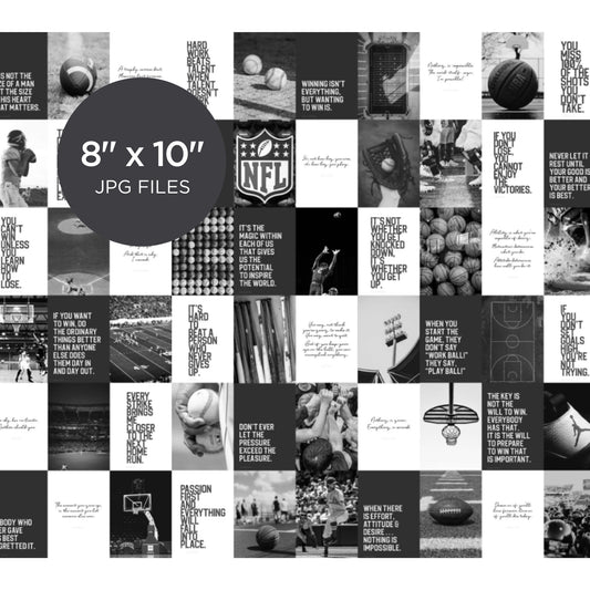 Sports Wall Collage Art Kit in Black & White 60 PCS 8x10