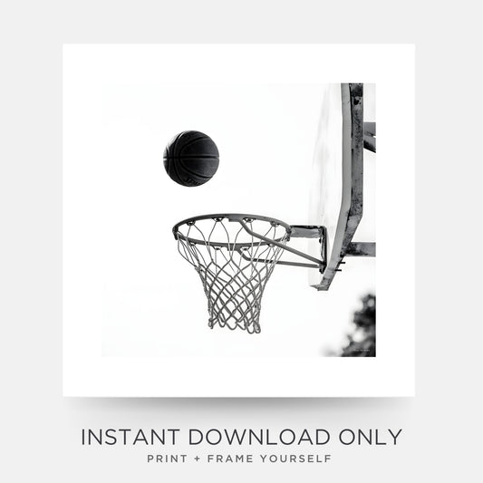 Basketball Hoop Poster in Black & White SQUARE Instant Download