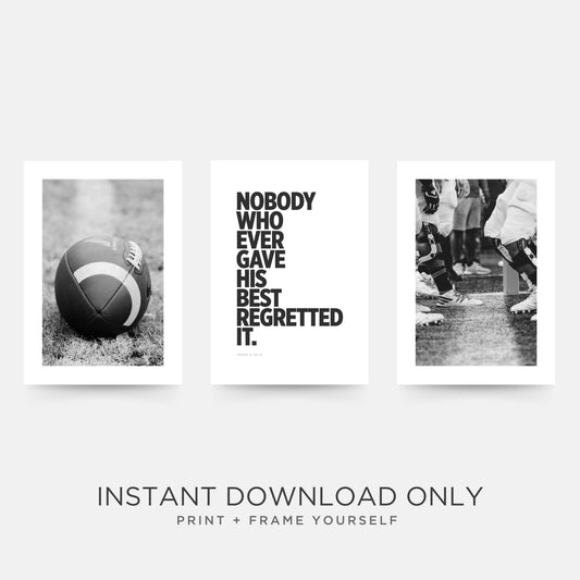 American Football + Quote Set of 3 Posters in Black & White DIGITAL