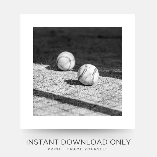 Baseballs Poster in Black & White SQUARE Instant Download