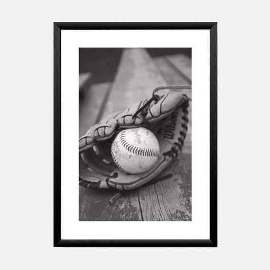 Baseball in Baseball Glove DIGITAL Poster in Black and White