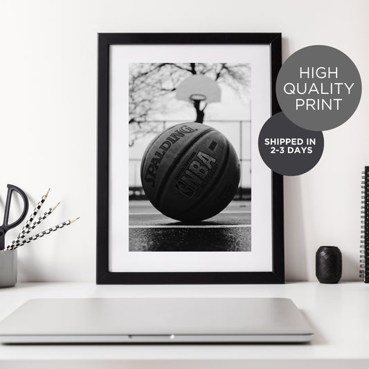 Basketball Sports Image in Black + White PRINTED Poster