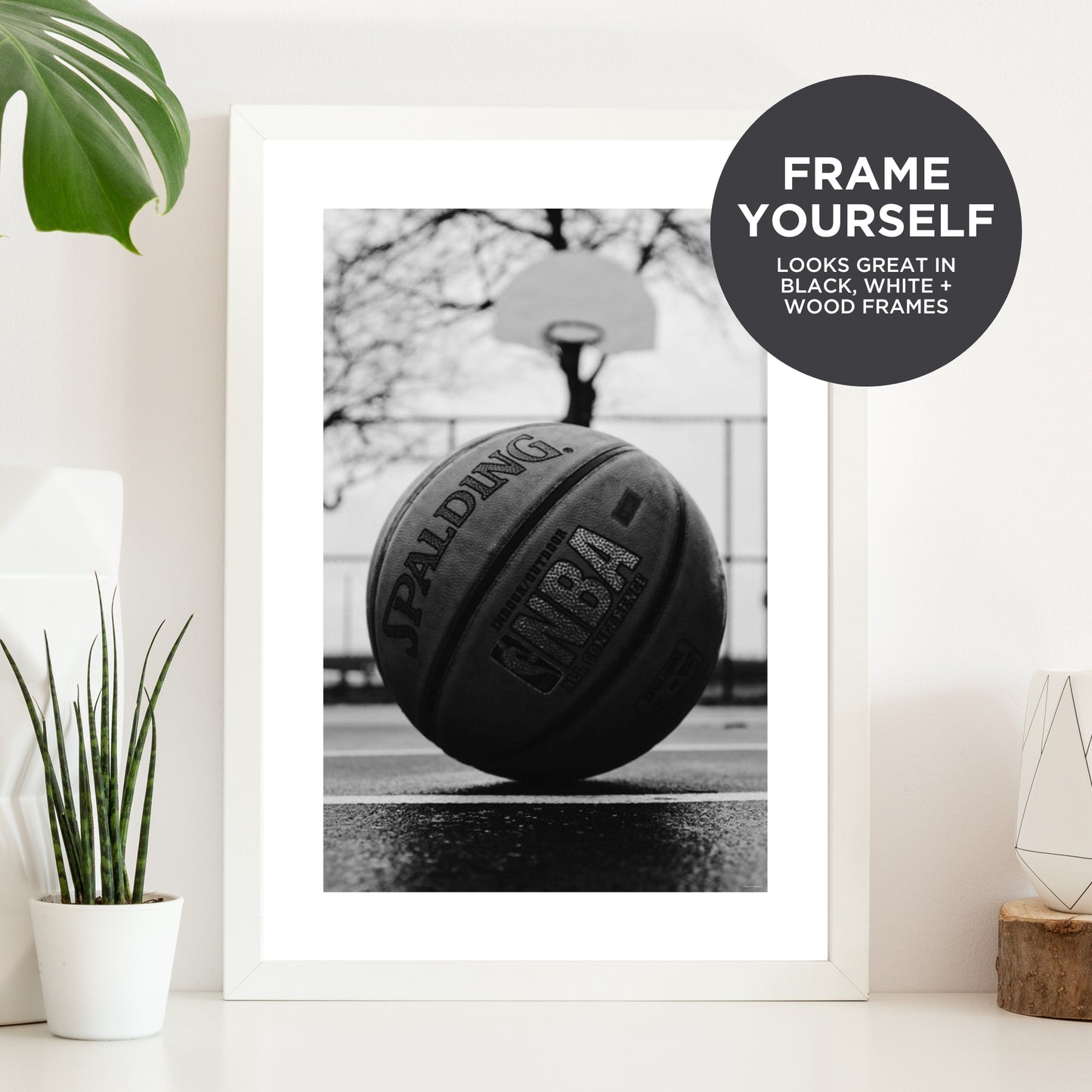 Basketball Sports Image in Black + White PRINTED Poster