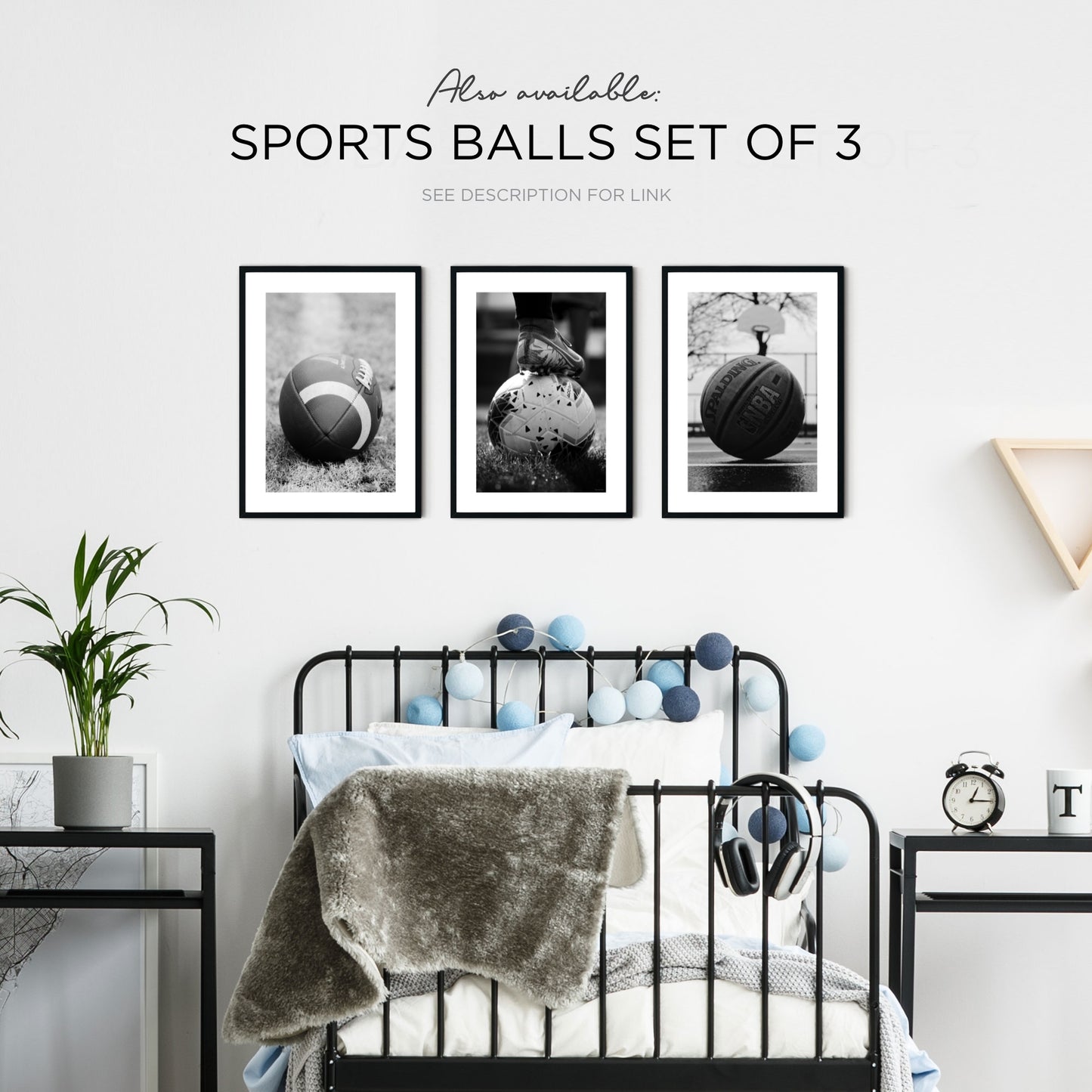 Baseball + Basketball + NFL Football Set of 3 DIGITAL Posters in Black & White