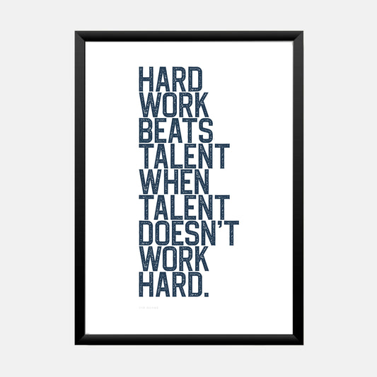 "Hard Work Beats Talent" Babe Ruth Inspirational Quote DIGITAL Poster in Navy Blue