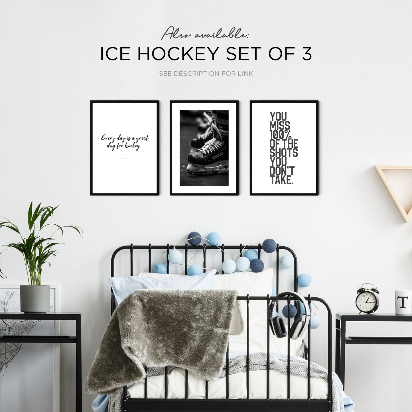 Ice Hockey + Quotes Set of 5 in Black & White