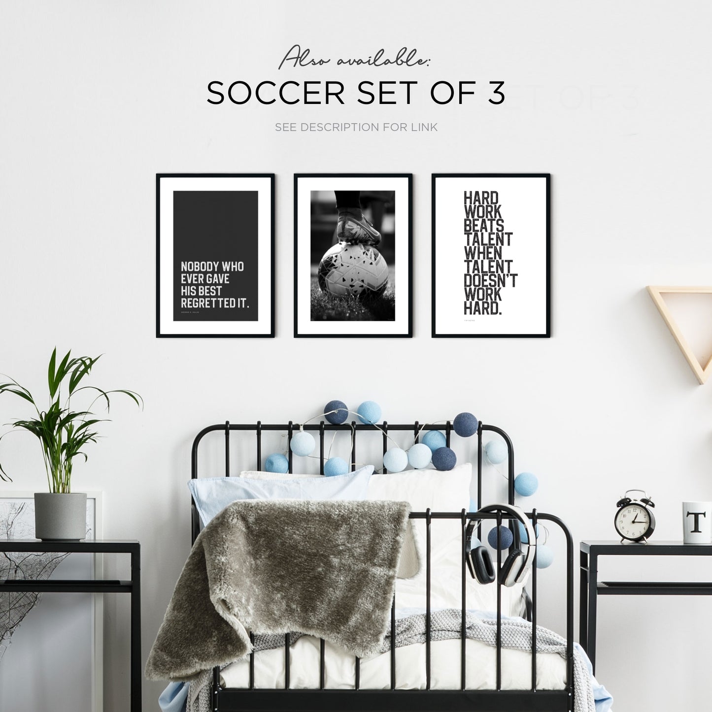 Soccer + Inspirational Sports Quotes Set of 3 Posters in Blue