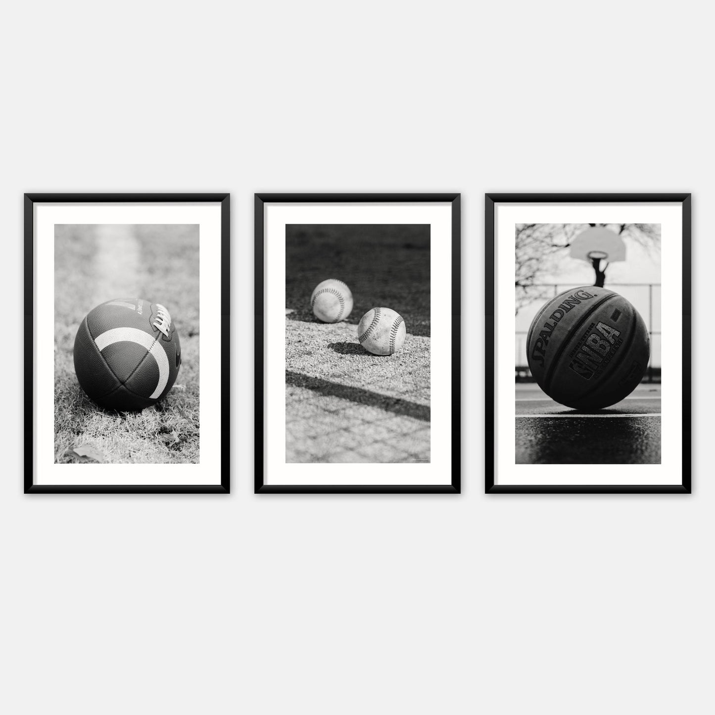 Baseball + Basketball + NFL Football Set of 3 DIGITAL Posters in Black & White