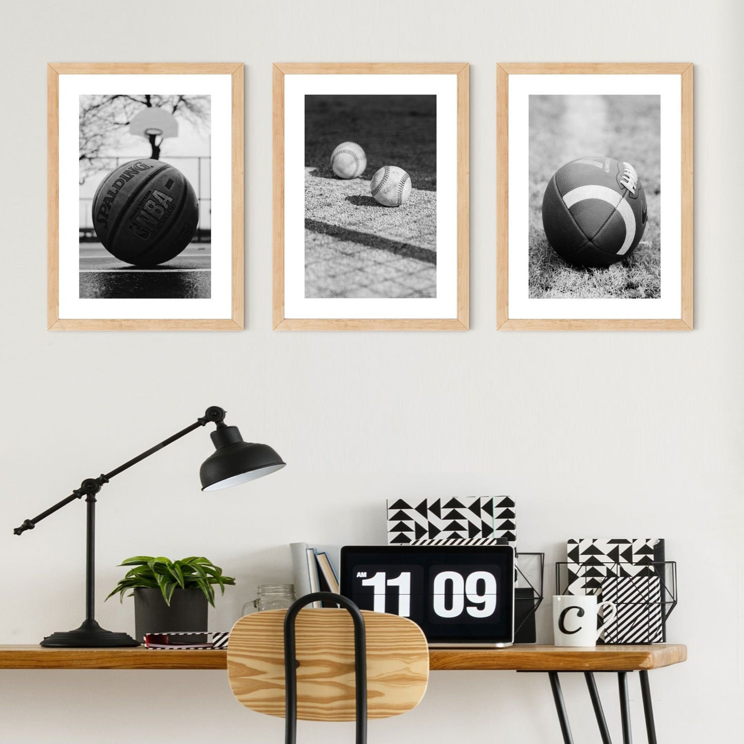 Baseball + Basketball + NFL Football Set of 3 DIGITAL Posters in Black & White