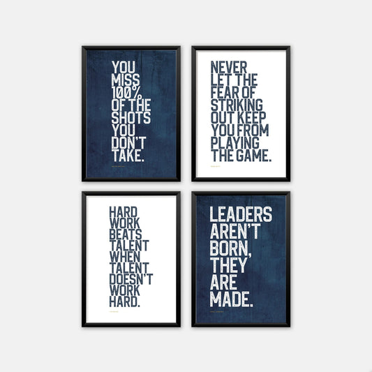 Inspirational Sports Quotes Set of 4 Posters in Blue