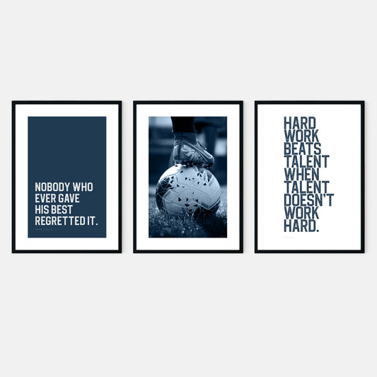 Soccer + Inspirational Sports Quotes Set of 3 Posters in Blue