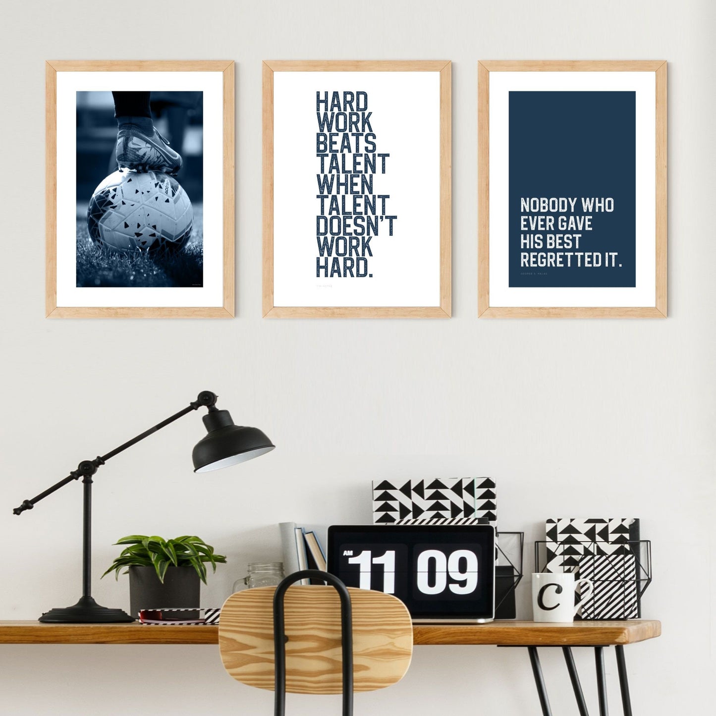 Soccer + Inspirational Sports Quotes Set of 3 Posters in Blue