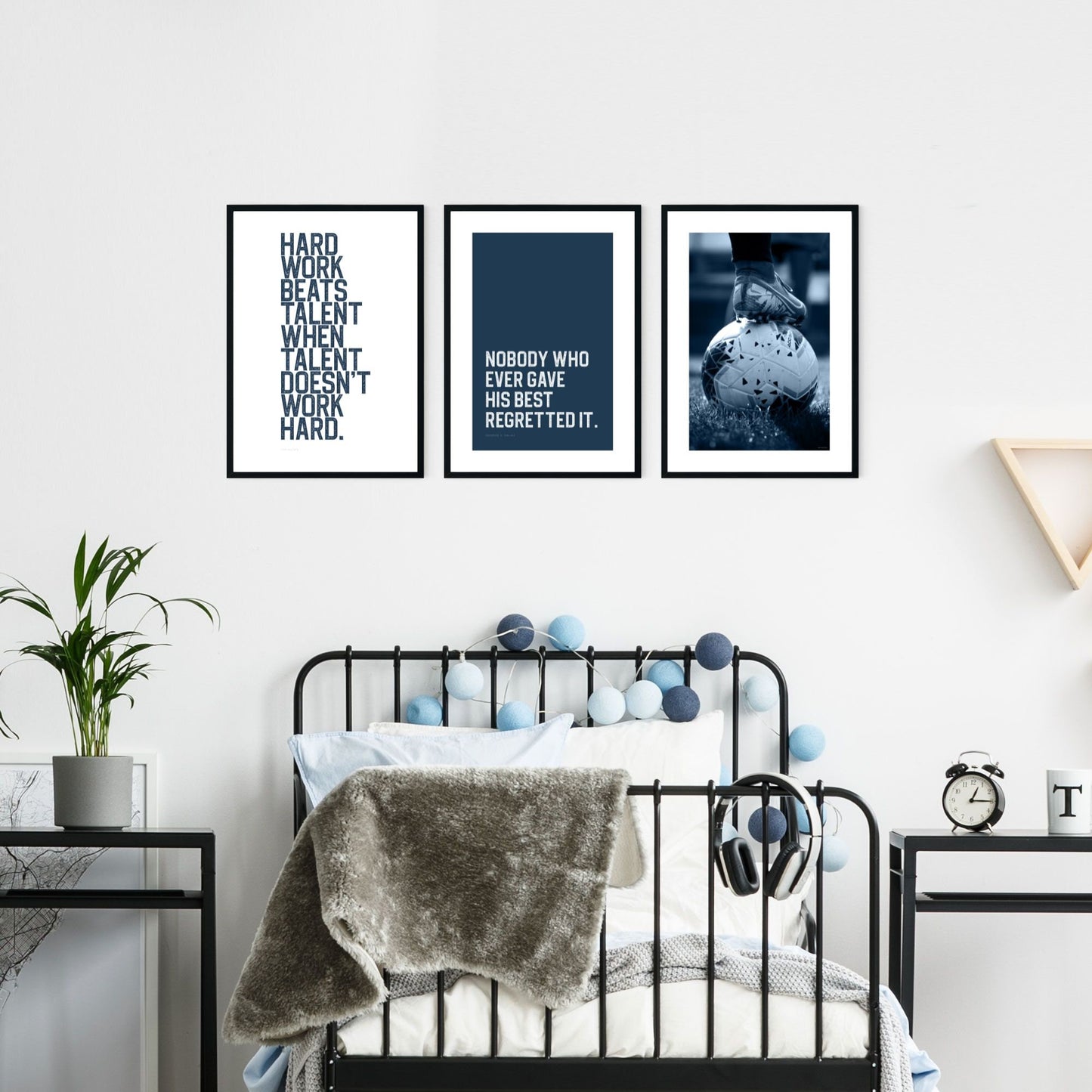 Soccer + Inspirational Sports Quotes Set of 3 Posters in Blue