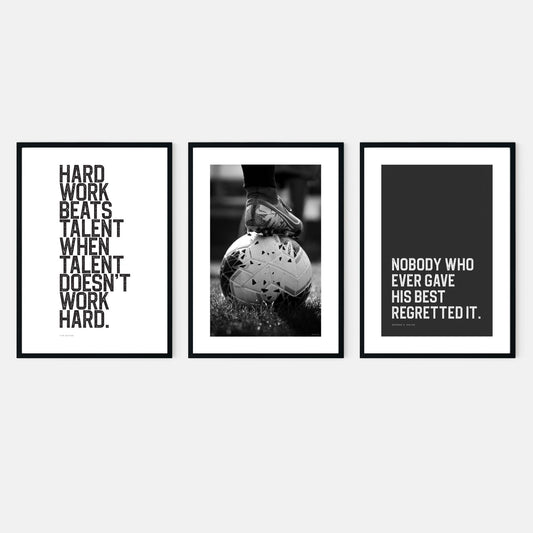 Set of 3 Soccer Themed Posters in Black & White