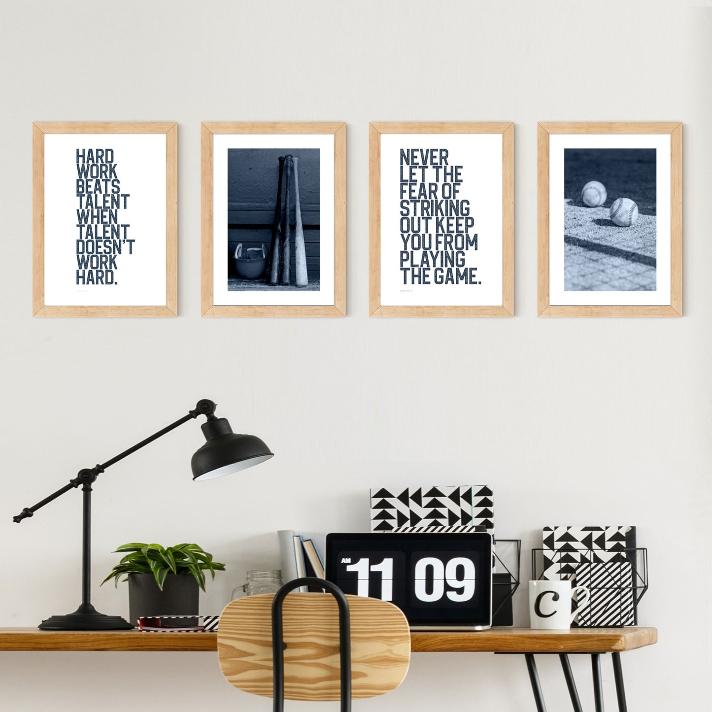 Baseball Bat + Baseball Glove DIGITAL Posters in Navy Blue