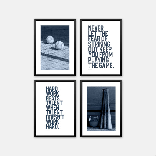 Baseball Bat + Baseball Glove DIGITAL Posters in Navy Blue